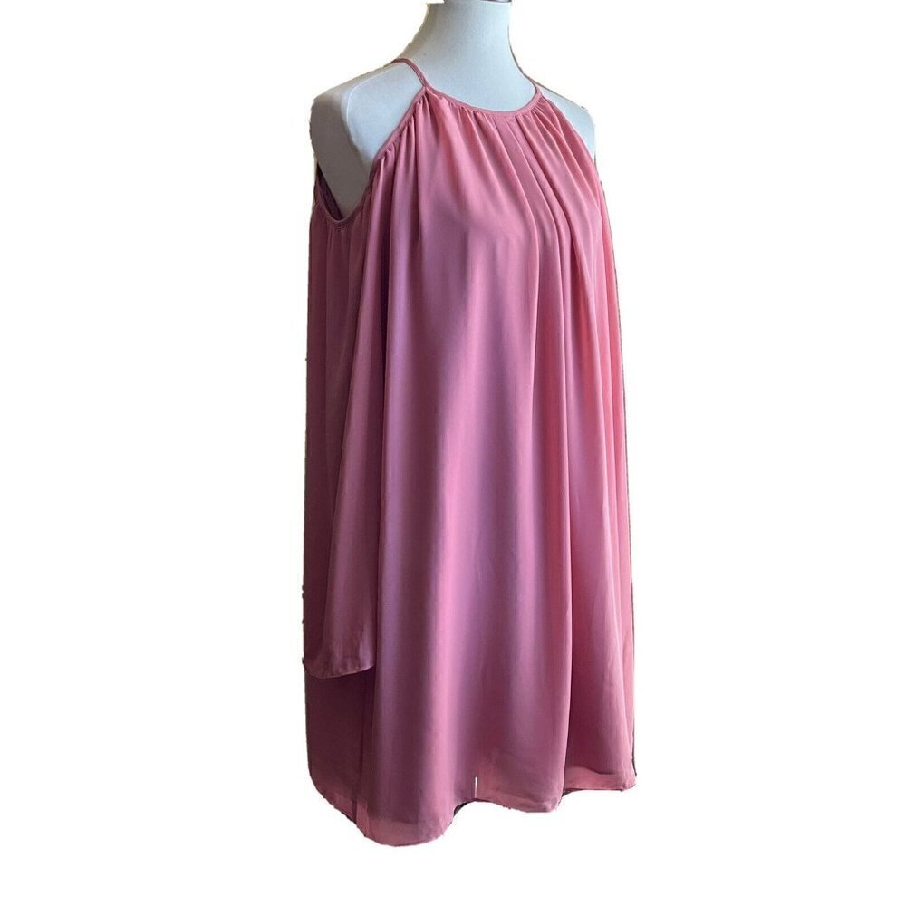 Bar III Cold Shoulder Chiffon Dress Bronzed Rose Size M NWT - Picture 7 of 11